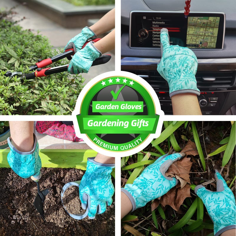 KLDOLLAR Leather Gardening Gloves for Women  Breathable Spandex & Thorn Proof Garden Gloves for Weeding Planting Digging  Flexible Touch Screen Grip - Medium Green - Image 5